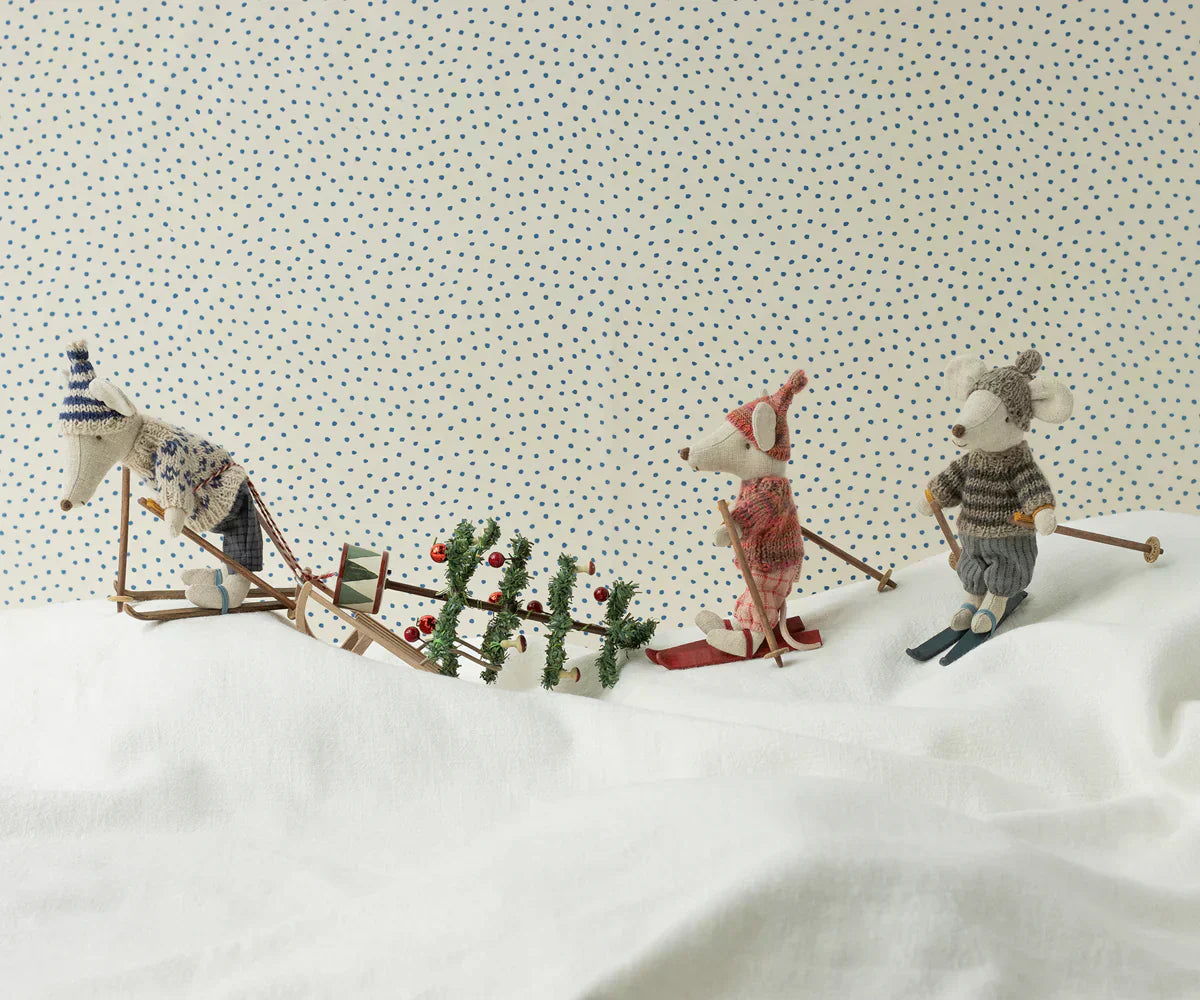 Maileg Winter mouse with ski set, Big sister - Rose
