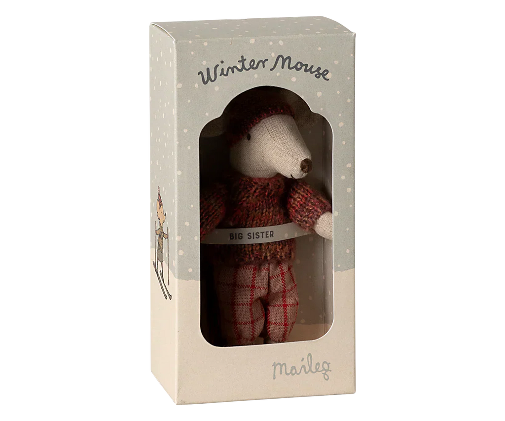 Maileg Winter mouse with ski set, Big sister - Rose
