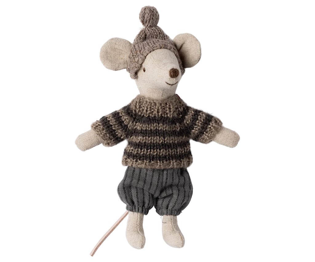 Maileg Winter mouse with ski set, Big brother - Grey