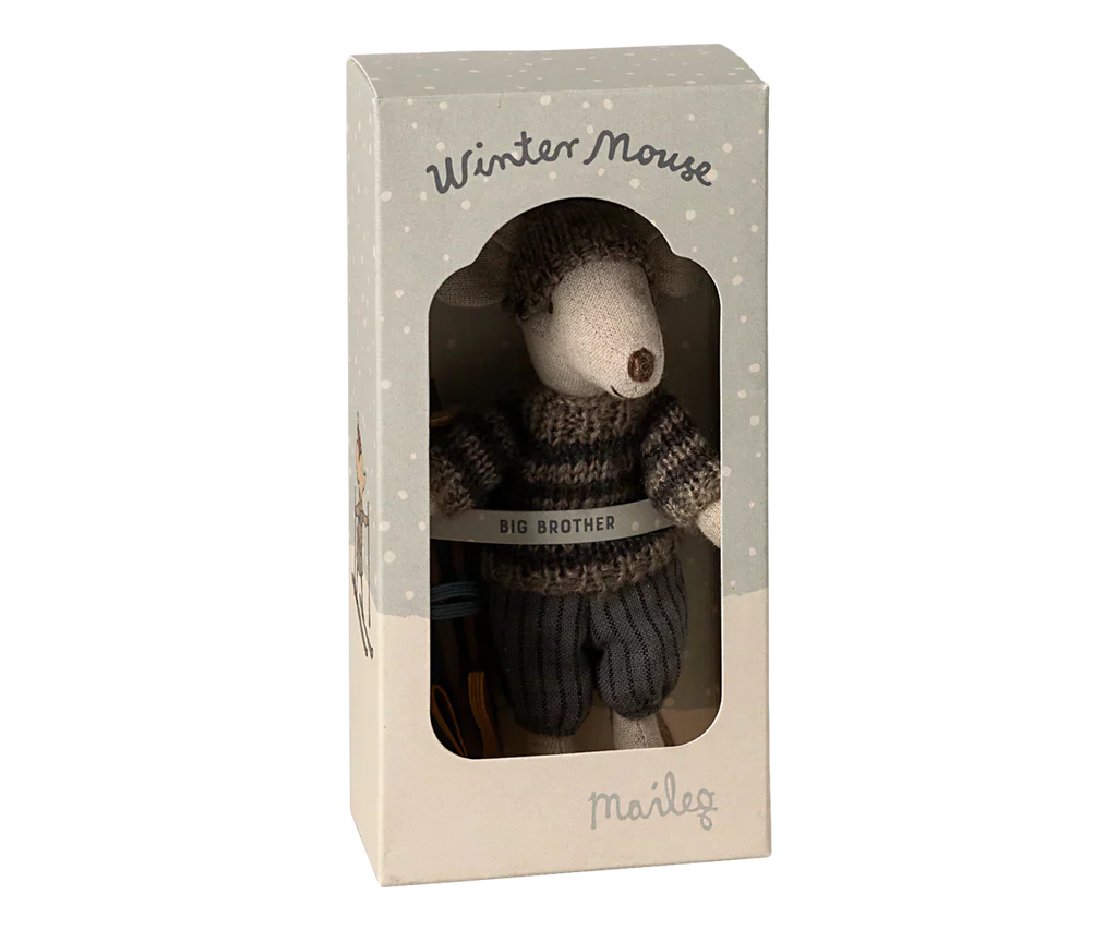 Maileg Winter mouse with ski set, Big brother - Grey