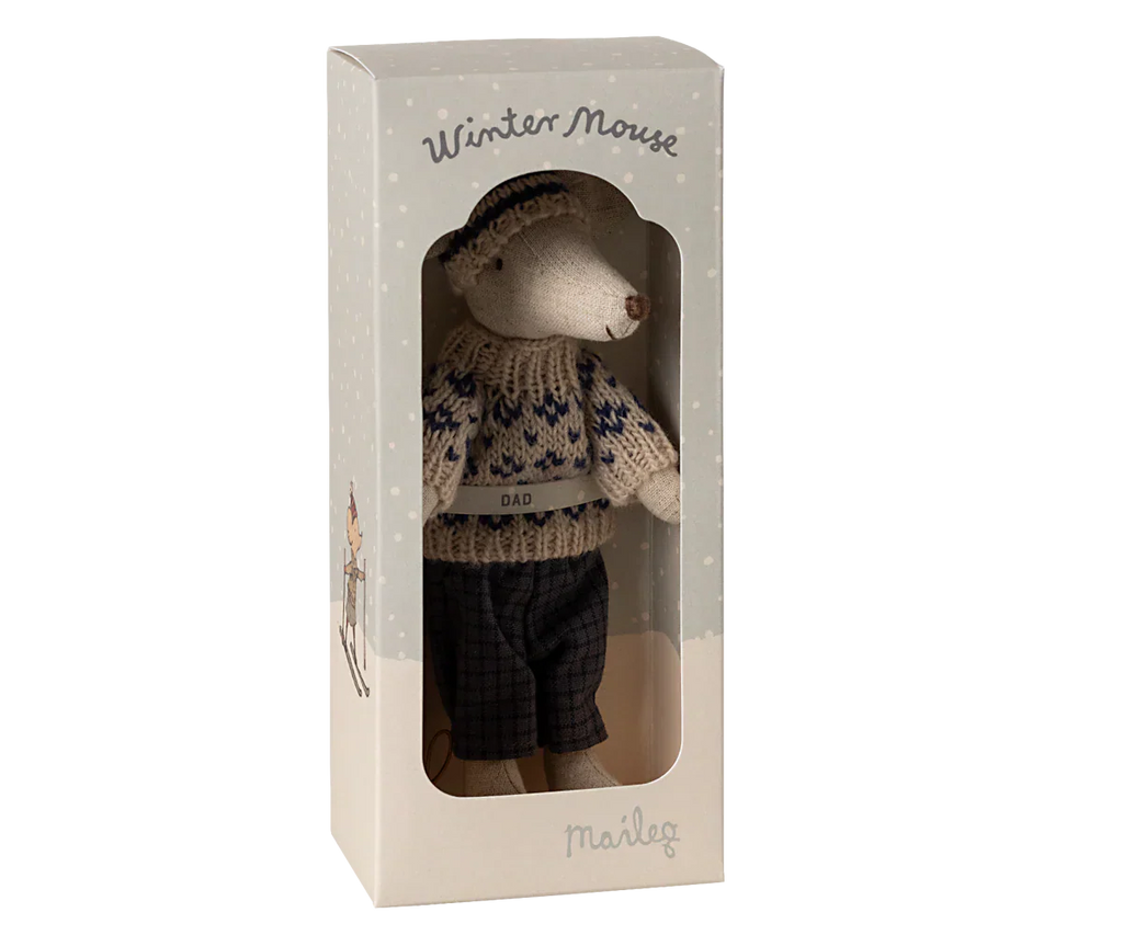 Maileg Winter mouse with ski set, Dad - Blue