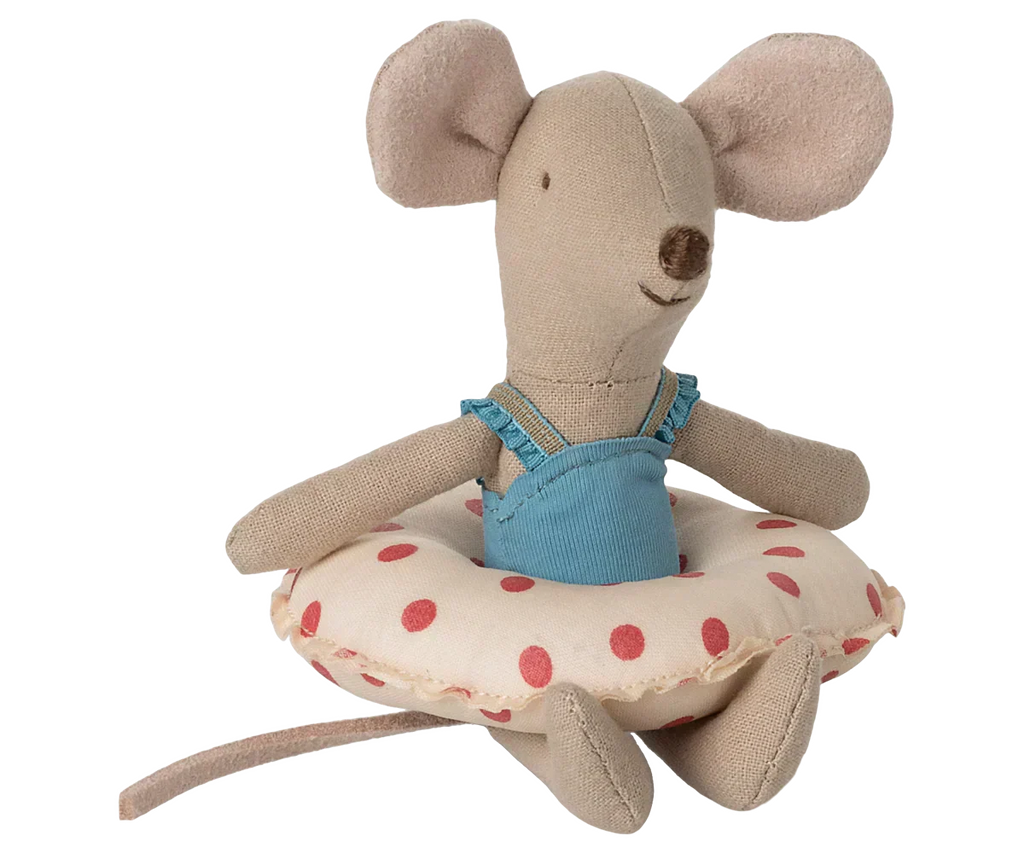 Maileg Beach mouse with float, Little sister - Red dot