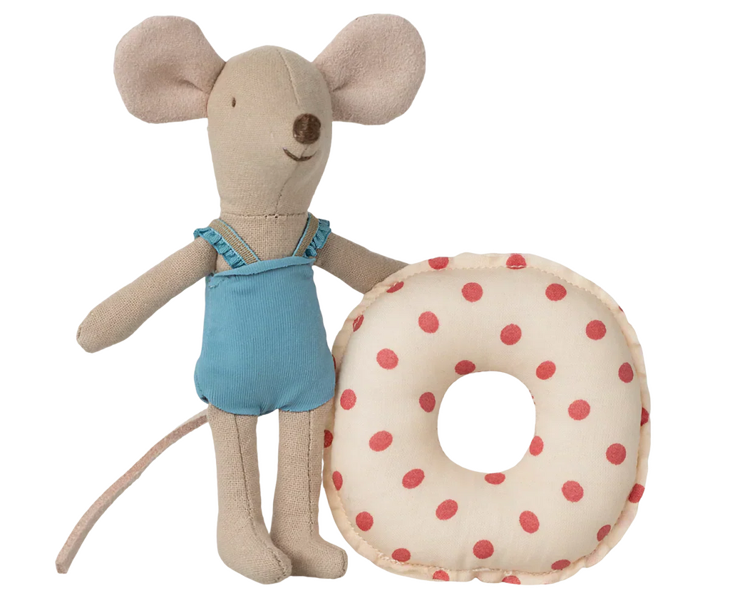 Maileg Beach mouse with float, Little sister - Red dot