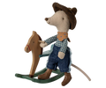Maileg Cowboy mouse on rocking horse, Little brother
